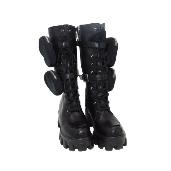 Women's Chunky Heel Combat Boots w/Dual Pouches - Picture 2 of 6